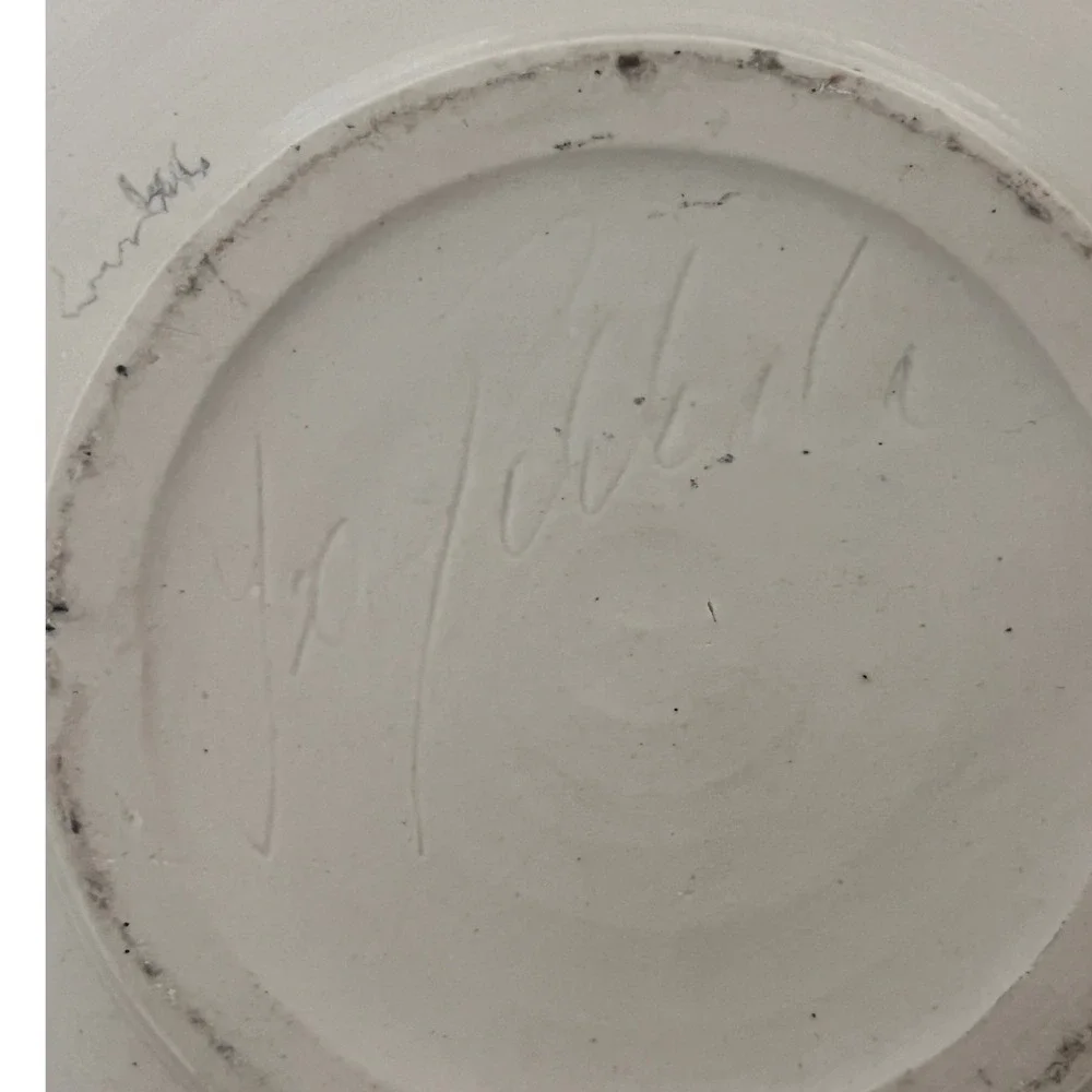 Signed Studio Pottery Shallow Bowl Handcrafted Floral Speckled Earthy Tones 9.5